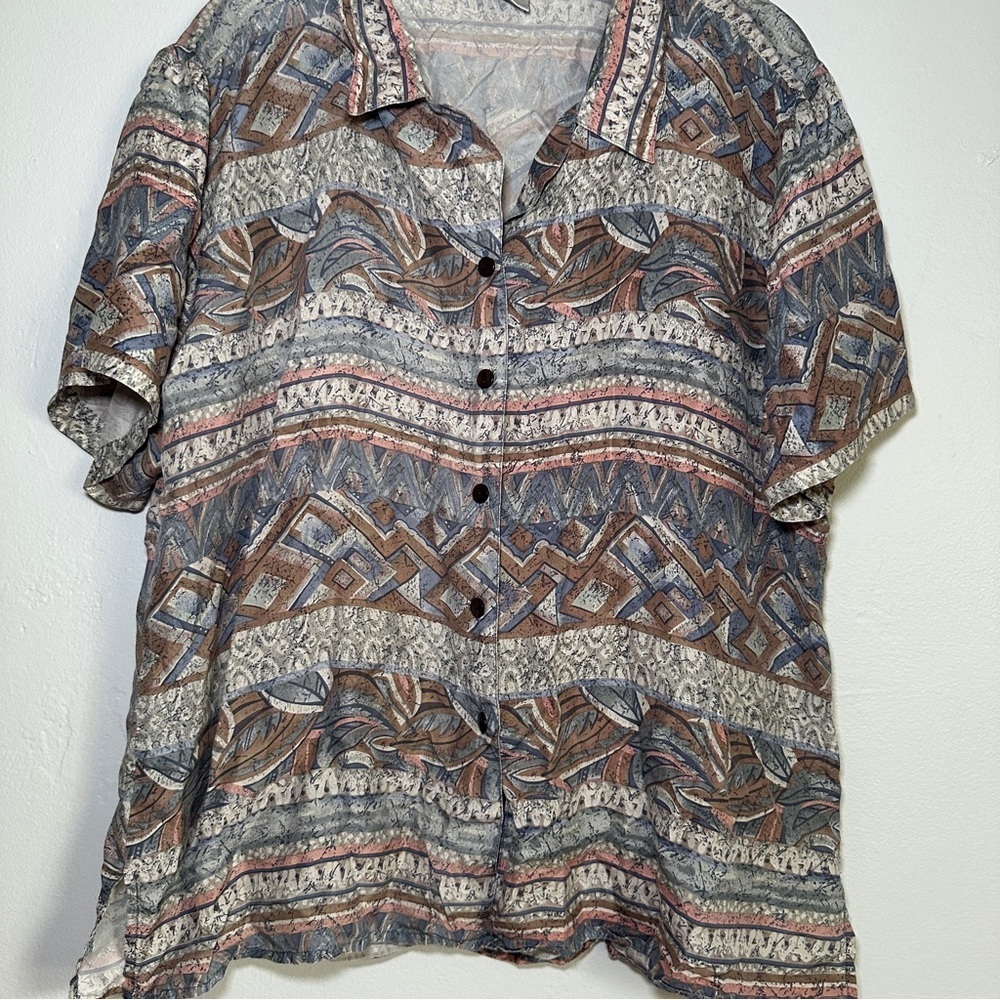 Dress Barn Womens Casual Button Down Shirt - Brown and Gray Pattern - Picture 3 of 4